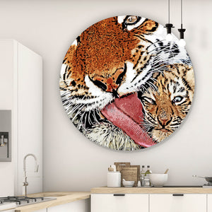 Aluminiumbild gebürstet Tigerliebe Mutter mit Kind Kreis