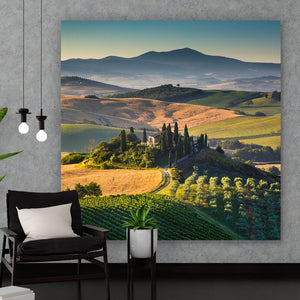Spannrahmenbild Toskana mit sanften Hügeln Quadrat