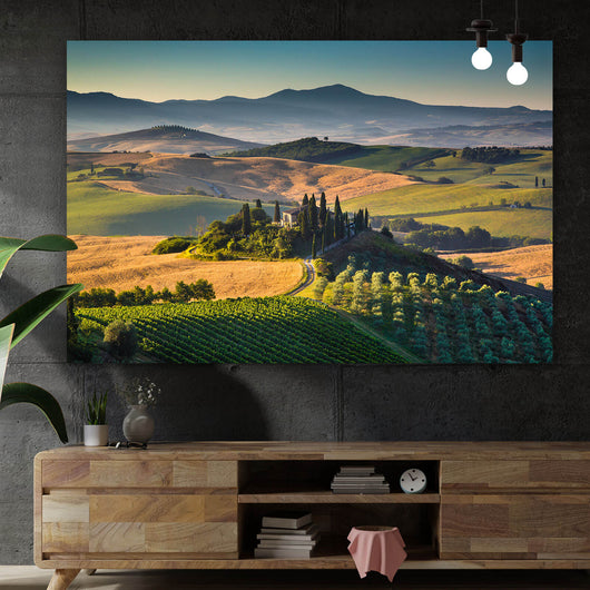 Acrylglasbild Toskana mit sanften Hügeln Querformat