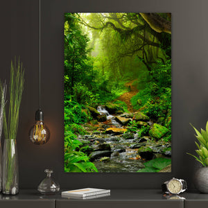 Leinwandbild Tropischer Dschungel mit Fluss Hochformat