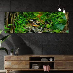 Aluminiumbild gebürstet Tropischer Dschungel mit Fluss Panorama