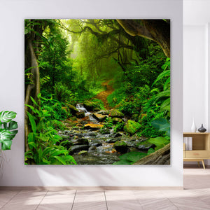 Aluminiumbild Tropischer Dschungel mit Fluss Quadrat
