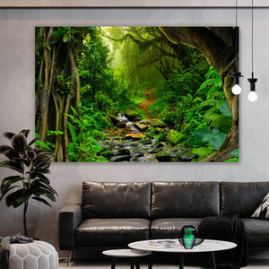 Aluminiumbild Tropischer Dschungel mit Fluss Querformat