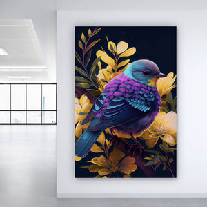 Aluminiumbild Tropischer Vogel mit Blumen Modern Art No. 1 Hochformat