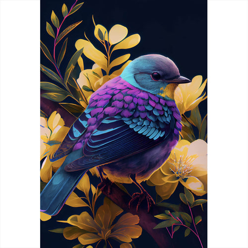 Spannrahmenbild Tropischer Vogel mit Blumen Modern Art No. 1 Hochformat