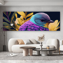 Lade das Bild in den Galerie-Viewer, Aluminiumbild gebürstet Tropischer Vogel mit Blumen Modern Art No. 1 Panorama
