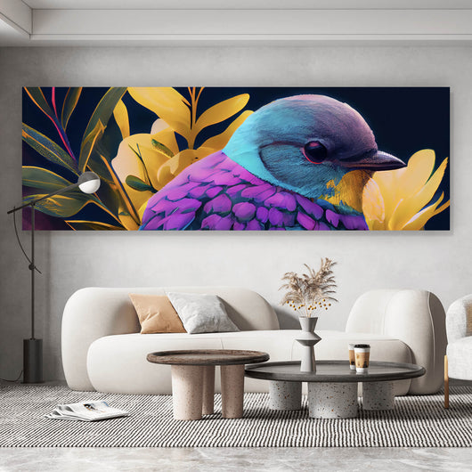 Versandkostenfrei & Art Blumen mit im Panorama, Vogel Modern No. Tropischer – Spannrahmenbild Aufhängefertig 1 Wandguru