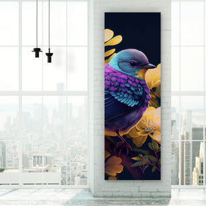 Acrylglasbild Tropischer Vogel mit Blumen Modern Art No. 1 Panorama Hoch