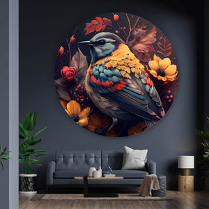 Aluminiumbild Tropischer Vogel mit Blumen Modern Art No. 2 Kreis