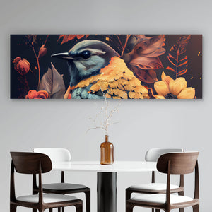 Leinwandbild Tropischer Vogel mit Blumen Modern Art No. 2 Panorama