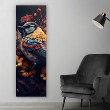 Lade das Bild in den Galerie-Viewer, Aluminiumbild Tropischer Vogel mit Blumen Modern Art No. 2 Panorama Hoch

