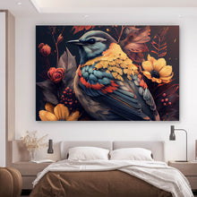 Lade das Bild in den Galerie-Viewer, Aluminiumbild Tropischer Vogel mit Blumen Modern Art No. 2 Querformat
