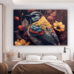 Aluminiumbild Tropischer Vogel mit Blumen Modern Art No. 2 Querformat