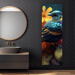 Acrylglasbild Tropischer Vogel mit Blumen Modern Art No. 3 Panorama Hoch
