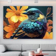 Lade das Bild in den Galerie-Viewer, Aluminiumbild Tropischer Vogel mit Blumen Modern Art No. 3 Querformat
