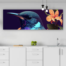 Lade das Bild in den Galerie-Viewer, Leinwandbild Tropischer Vogel mit Blumen Modern Art No. 4 Panorama
