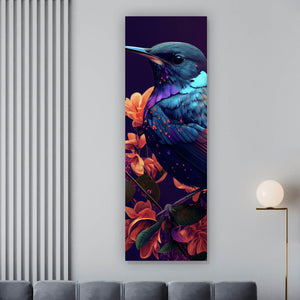 Leinwandbild Tropischer Vogel mit Blumen Modern Art No. 4 Panorama Hoch