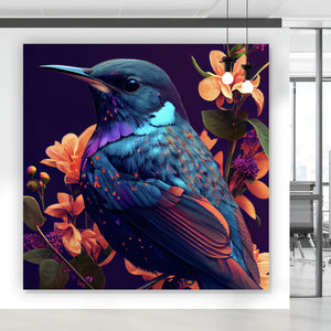 Aluminiumbild Tropischer Vogel mit Blumen Modern Art No. 4 Quadrat