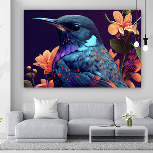 Poster Tropischer Vogel mit Blumen Modern Art No. 4 Querformat