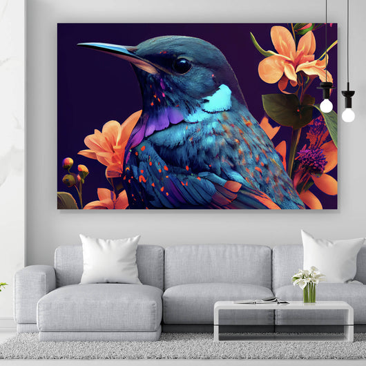 Leinwandbild Tropischer Vogel mit Blumen Modern Art No. 4 Querformat