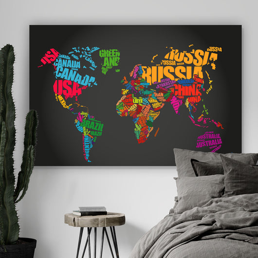 Spannrahmenbild Typografische Weltkarte Querformat