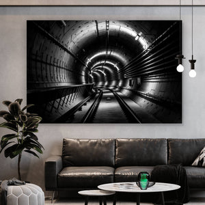 Aluminiumbild gebürstet U-Bahn Tunnel im Bau Querformat