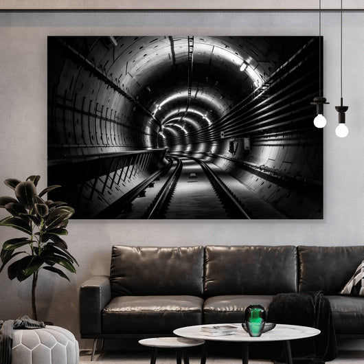 Aluminiumbild U-Bahn Tunnel im Bau Querformat