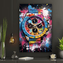 Lade das Bild in den Galerie-Viewer, Aluminiumbild gebürstet Uhr Chronograph Pop Art Hochformat
