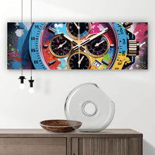 Lade das Bild in den Galerie-Viewer, Aluminiumbild gebürstet Uhr Chronograph Pop Art Panorama
