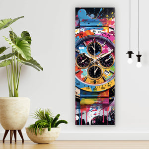 Aluminiumbild Uhr Chronograph Pop Art Panorama Hoch