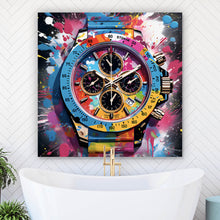 Lade das Bild in den Galerie-Viewer, Aluminiumbild gebürstet Uhr Chronograph Pop Art Quadrat
