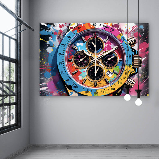 Aluminiumbild gebürstet Uhr Chronograph Pop Art Querformat