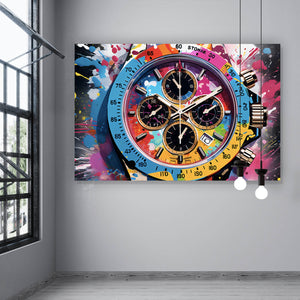 Spannrahmenbild Uhr Chronograph Pop Art Querformat
