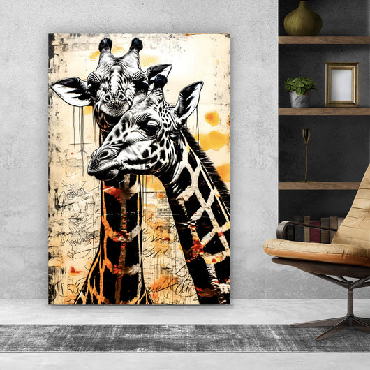 Spannrahmenbild Verliebtes Giraffenpaar Abstrakt Hochformat