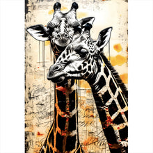 Lade das Bild in den Galerie-Viewer, Leinwandbild Verliebtes Giraffenpaar Abstrakt Hochformat
