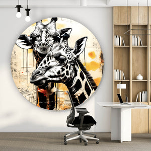 Aluminiumbild Verliebtes Giraffenpaar Abstrakt Kreis