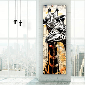 Aluminiumbild gebürstet Verliebtes Giraffenpaar Abstrakt Panorama Hoch