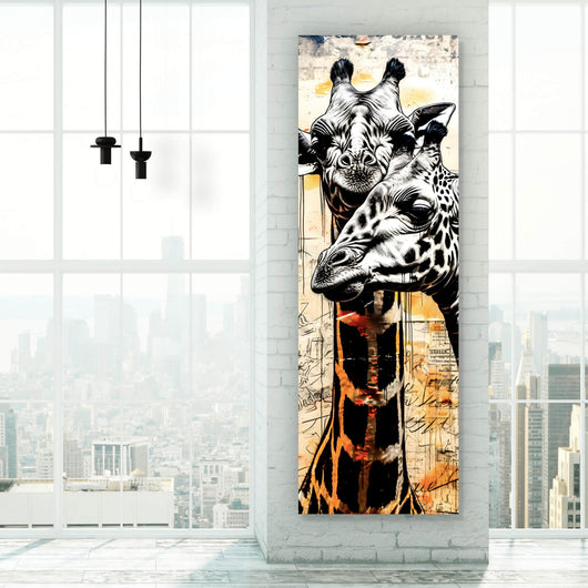 Leinwandbild Verliebtes Giraffenpaar Abstrakt Panorama Hoch