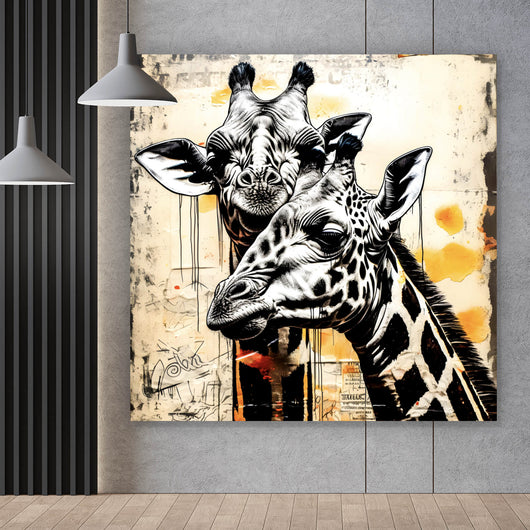 Spannrahmenbild Verliebtes Giraffenpaar Abstrakt Quadrat