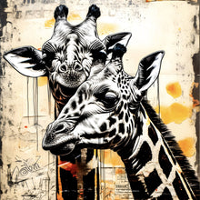 Lade das Bild in den Galerie-Viewer, Aluminiumbild gebürstet Verliebtes Giraffenpaar Abstrakt Quadrat
