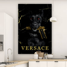 Lade das Bild in den Galerie-Viewer, Poster Luxuriöser Hund mit Pistole Hochformat
