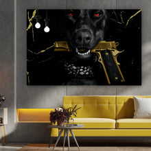 Lade das Bild in den Galerie-Viewer, Spannrahmenbild Luxuriöser Hund mit Pistole Querformat
