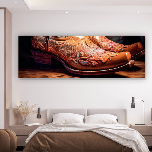 Spannrahmenbild Verzierte Cowboy Boots Panorama