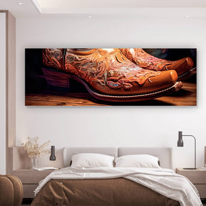 Aluminiumbild Verzierte Cowboy Boots Panorama