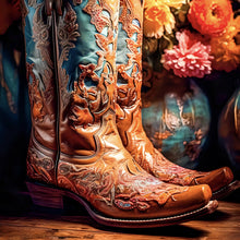 Lade das Bild in den Galerie-Viewer, Leinwandbild Verzierte Cowboy Boots Quadrat
