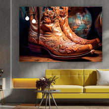 Lade das Bild in den Galerie-Viewer, Aluminiumbild gebürstet Verzierte Cowboy Boots Querformat
