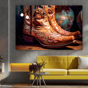 Aluminiumbild gebürstet Verzierte Cowboy Boots Querformat