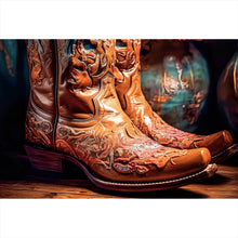 Lade das Bild in den Galerie-Viewer, Leinwandbild Verzierte Cowboy Boots Querformat
