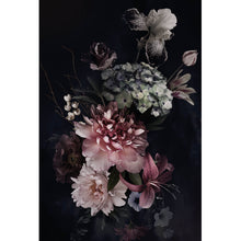 Lade das Bild in den Galerie-Viewer, Aluminiumbild Vintage Blumen auf schwarzem Hintergrund Hochformat
