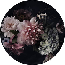 Lade das Bild in den Galerie-Viewer, Aluminiumbild Vintage Blumen auf schwarzem Hintergrund Kreis
